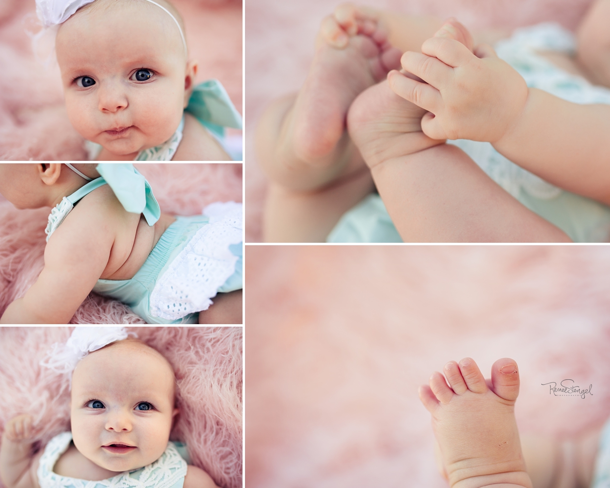 RENEE STENGEL Photography | Charlotte Portrait and Underwater Photographer | Six Month Baby Milestone in Pink and Mint