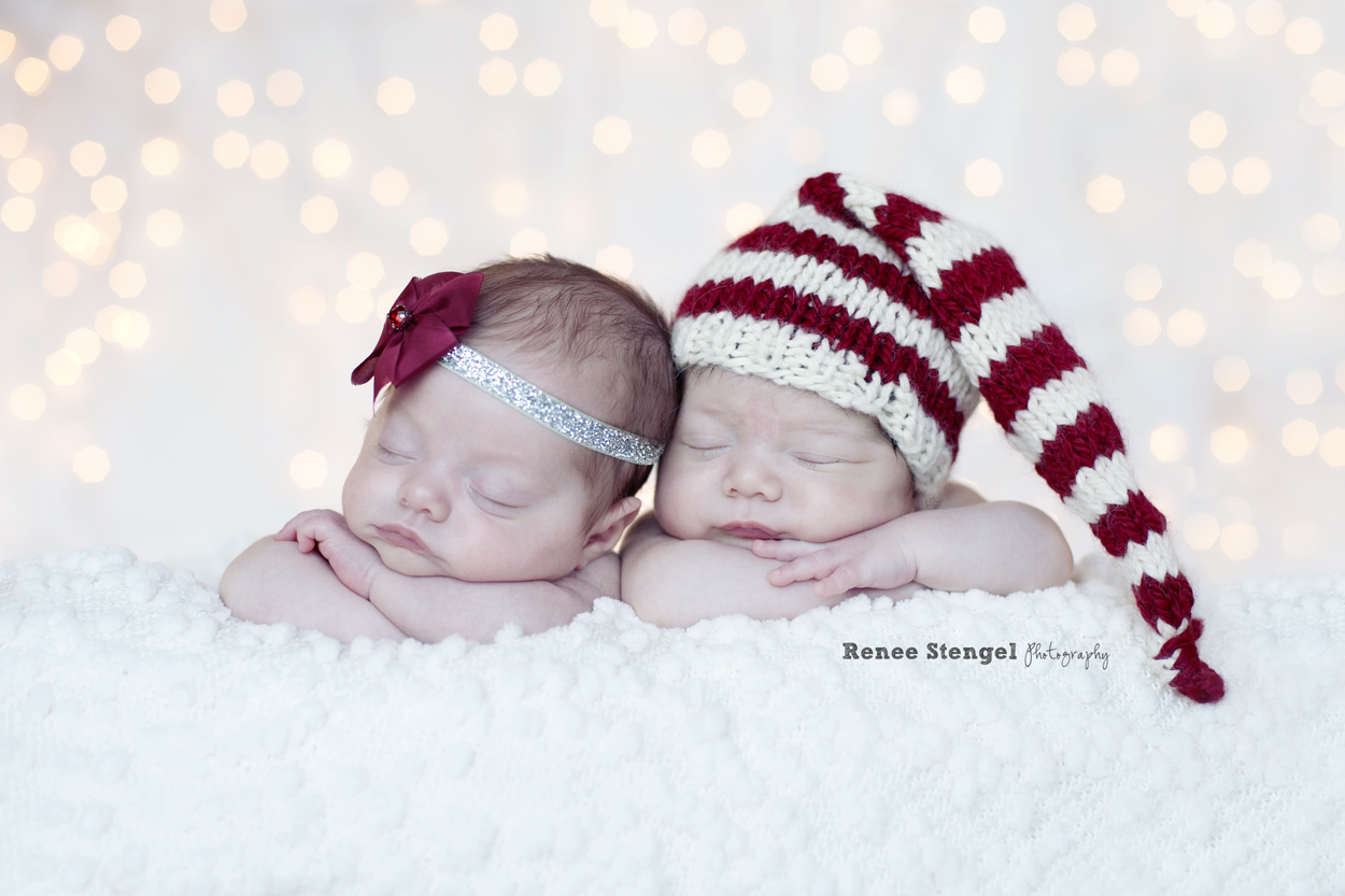 RENEE STENGEL Photography | Charlotte Portrait and Underwater Photographer | Holiday Newborn Twins Red and White Merry Christmas