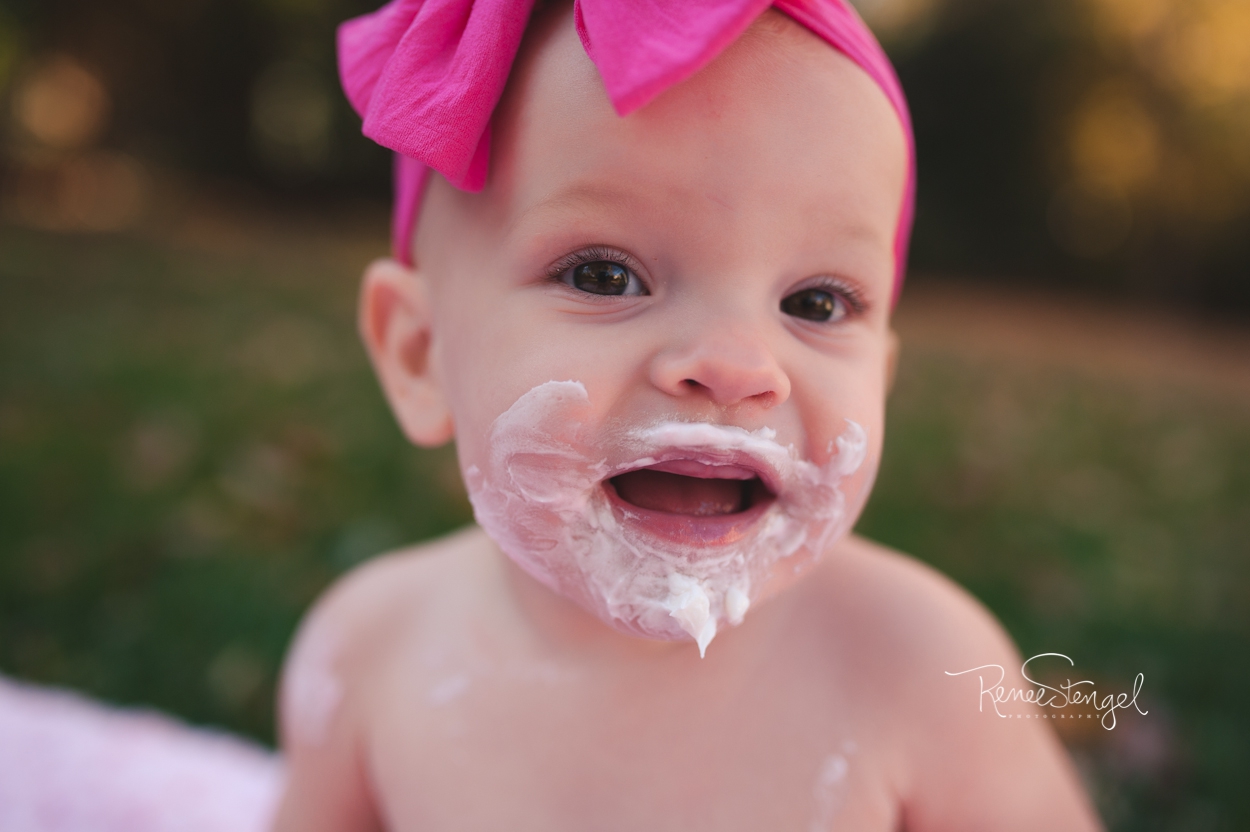 Outdoor Cake Smash in Pink by RENEE STENGEL Photography | Charlotte Underwater and Portrait Photographer | 
