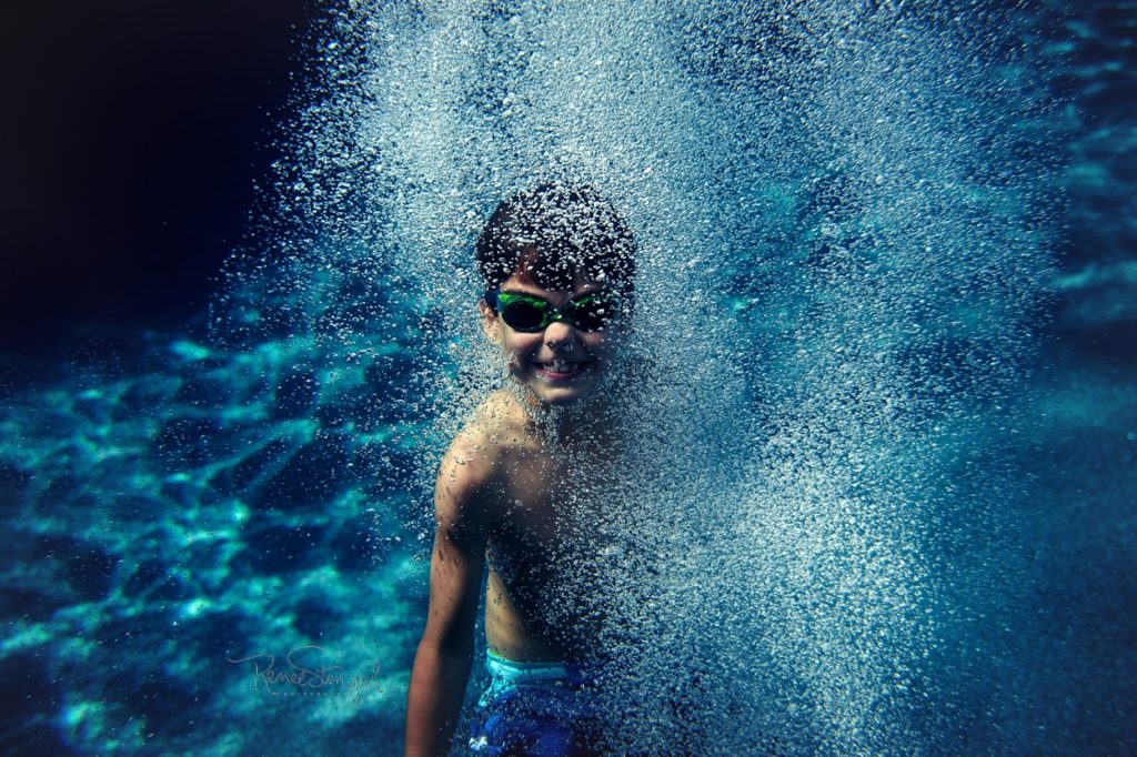 Cool Boy Underwater with Bubbles Shot with Nikon D700 and Ewa Marine Housing