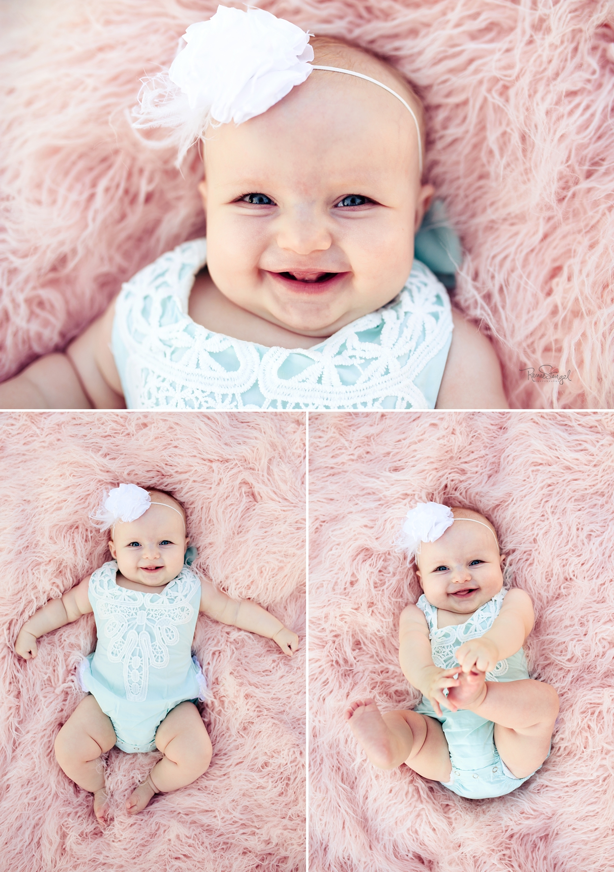 RENEE STENGEL Photography | Charlotte Portrait and Underwater Photographer | Six Month Baby Milestone in Pink and Mint