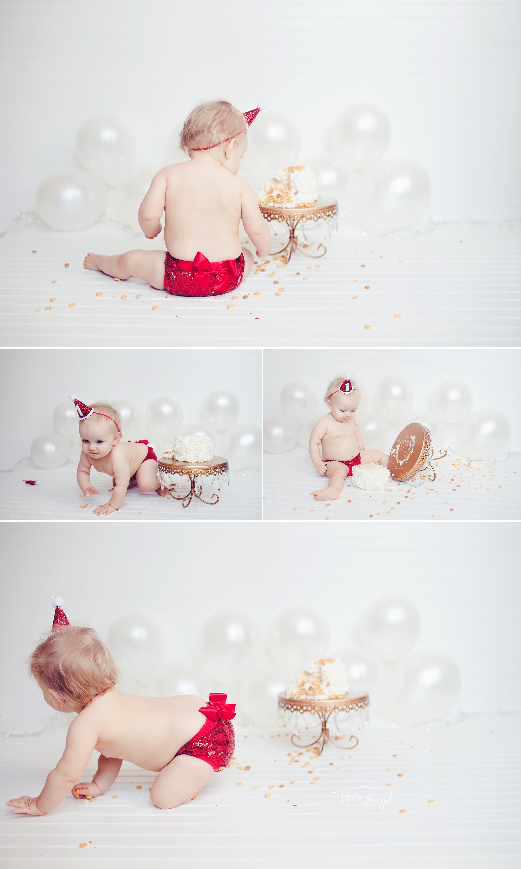RENEE STENGEL Photography | Charlotte Underwater and Portrait Photographer | Winter 1st Birthday Cake Smash | White Gold and Red Sparkle