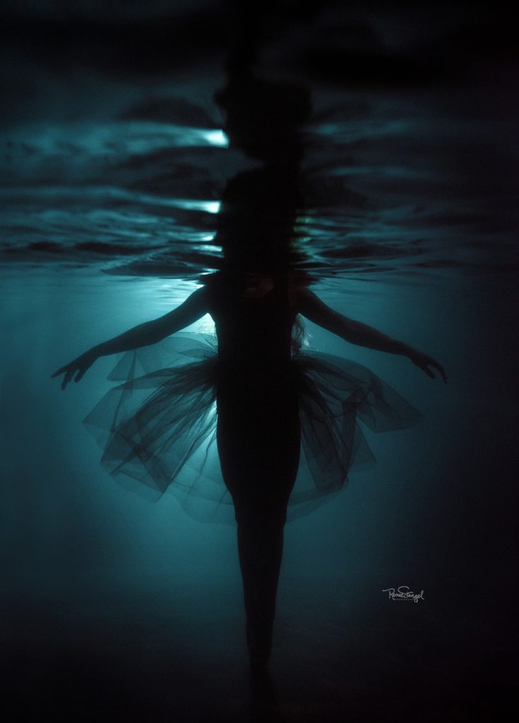 Charlotte Underwater Senior Ballerina at Night in Silhouette by RENEE STENGEL Photography | Charlotte Underwater Photographer | 