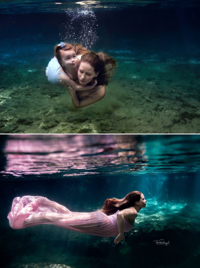 Charlotte Underwater Maternity with toddler in open water springs