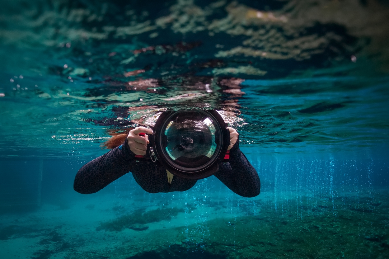 Charlotte Underwater Photographer Freediving at Ginnie Springs with Ikelite Underwater Housing