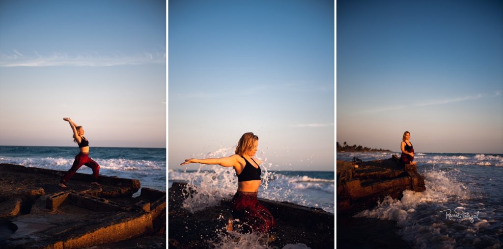 Sunrise Beach Yoga Sea Wall with Ocean Waves Crashing in Havana Cuba RENEE STENGEL Photography | Charlotte Underwater and International Travel Photographer |