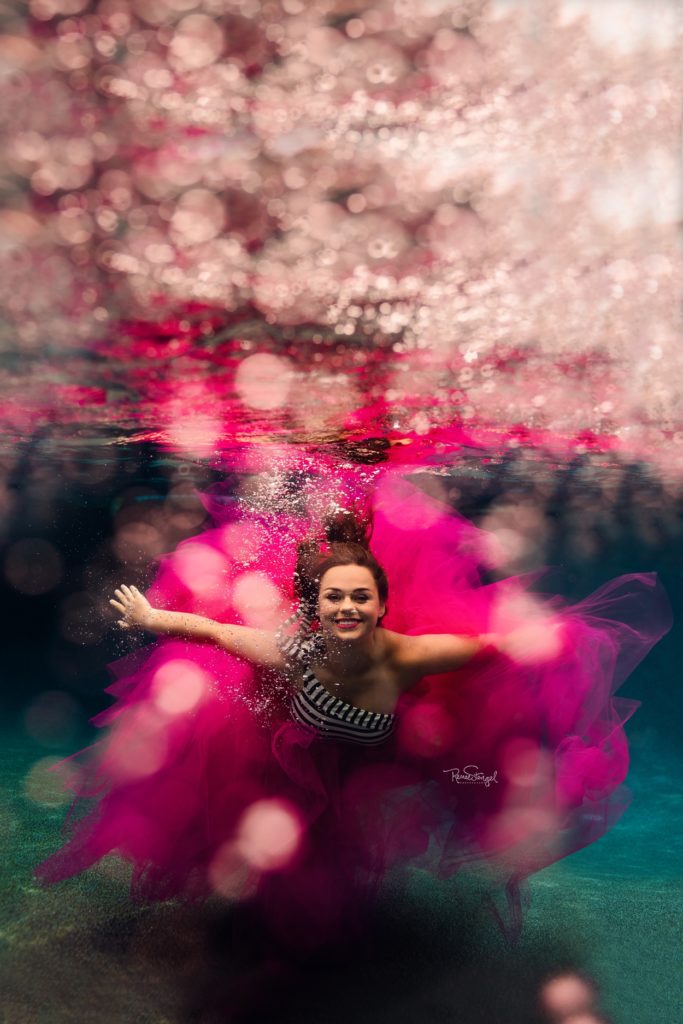 Underwater Senior in Pink Tulle by RENEE STENGEL Photography | Charlotte Underwater and Portrait Photographer | 