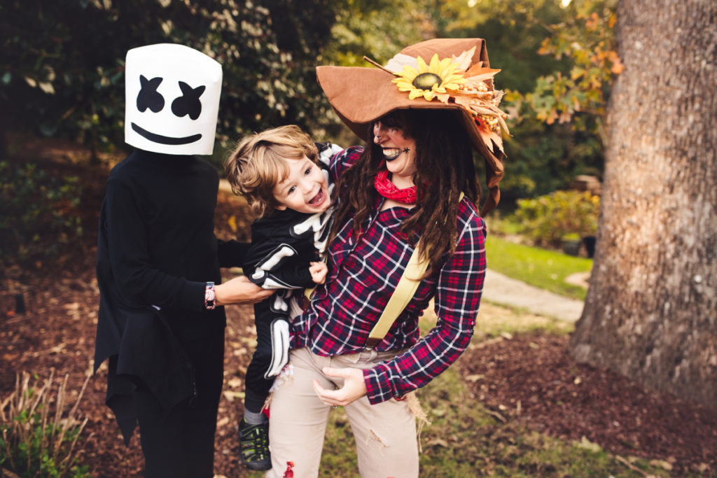 Spooky Toddler Skeleton, Marshmello Head and Cool Scarecrow! Some serious Halloween Fun!! | Renee Stengel Photography | Charlotte NC Underwater and Family Photographer