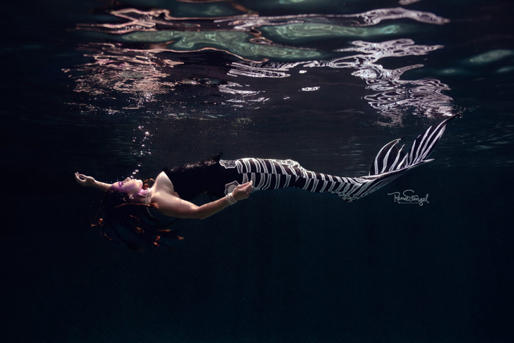 Floating Mermaid in Finfolk Halloween Skeleton Mermaid Tail