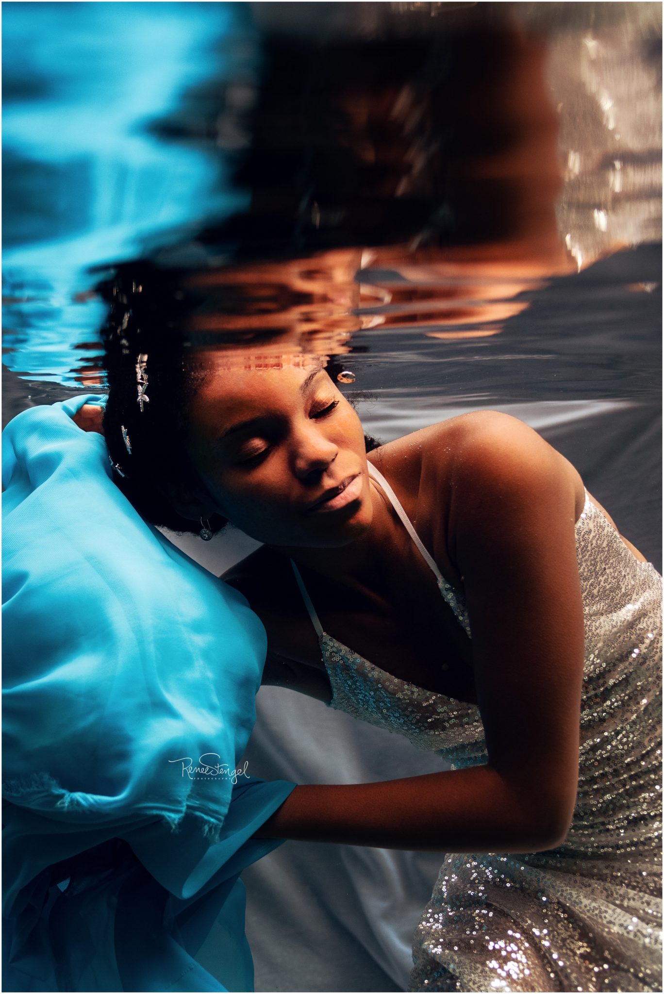 Ms Black South Carolina in Silver Sequin Gown underwater