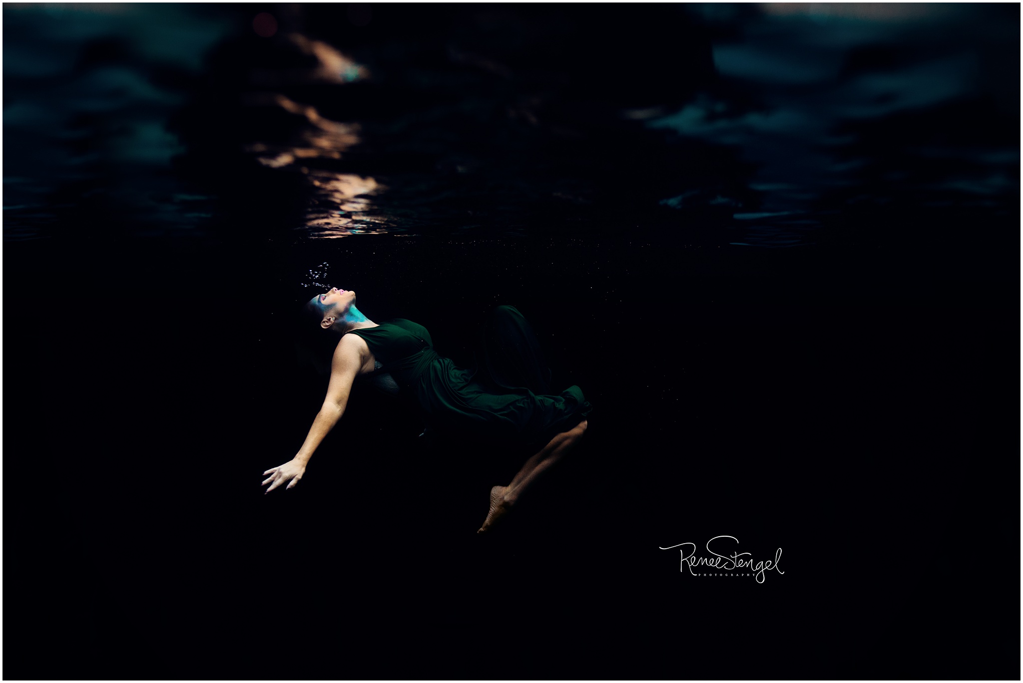 Boudoir Fashion Underwater Portrait Sinking in the Depths with Green Dress | Eyes Wide Shut Feature by Twyla Jones Emotional Storytelling 
