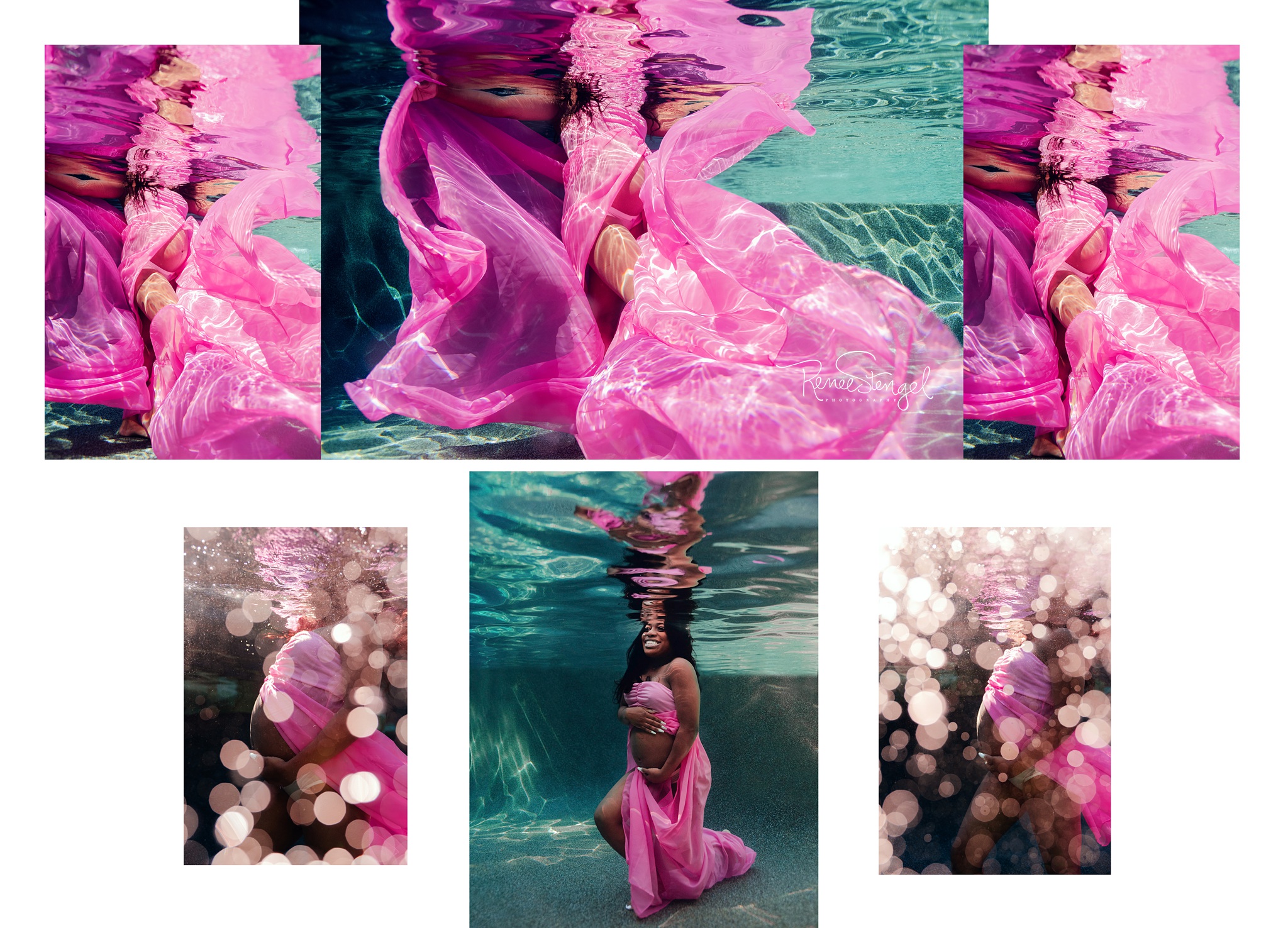 Pink Underwater Maternity Custom Underwater Art Album Design Spread by Charlotte Underwater Photographer Renee Stengel Photography