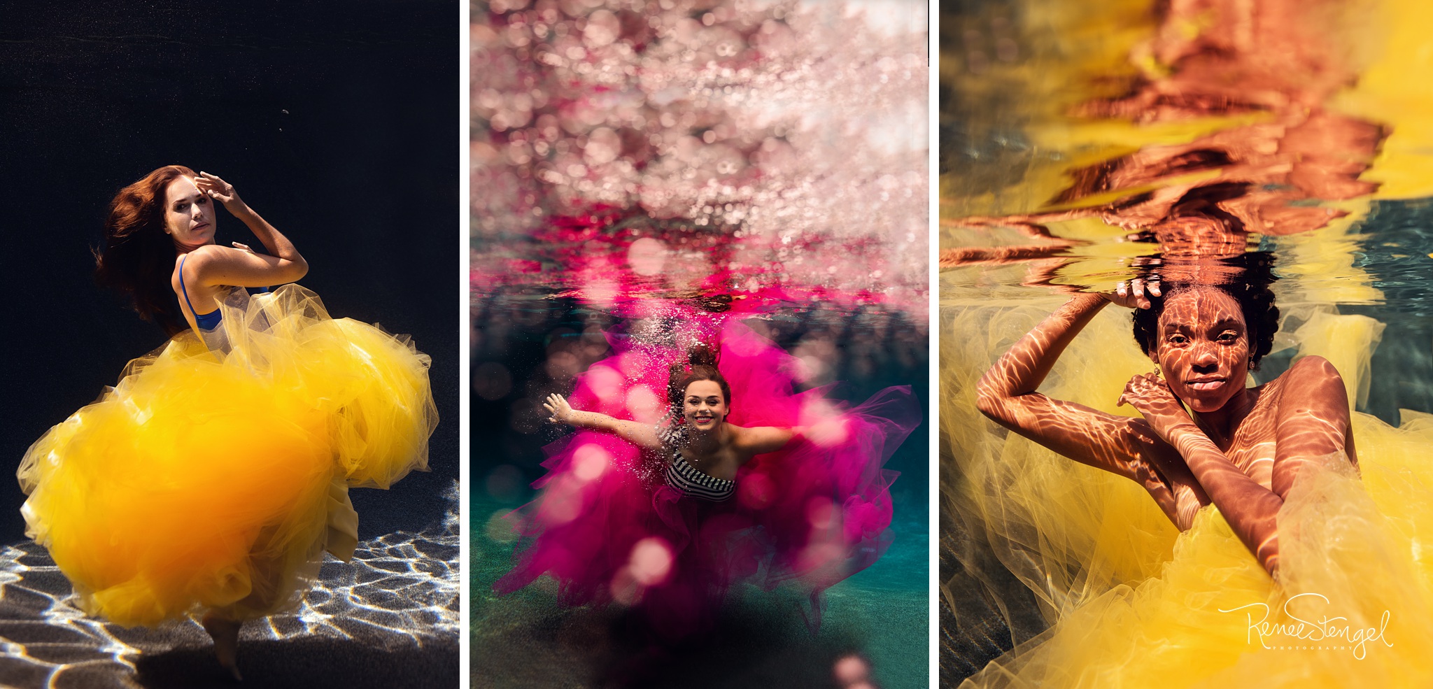 Underwater Tulle Skirts used created by RCB Fashion of Charlotte in Yellow and Pink.