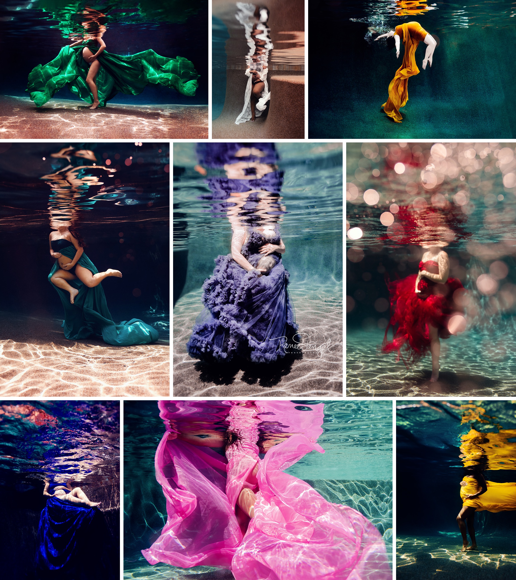 Underwater Maternity Photos in a Rainbow of Colors from the Studio Closet of Renee Stengel Photography 