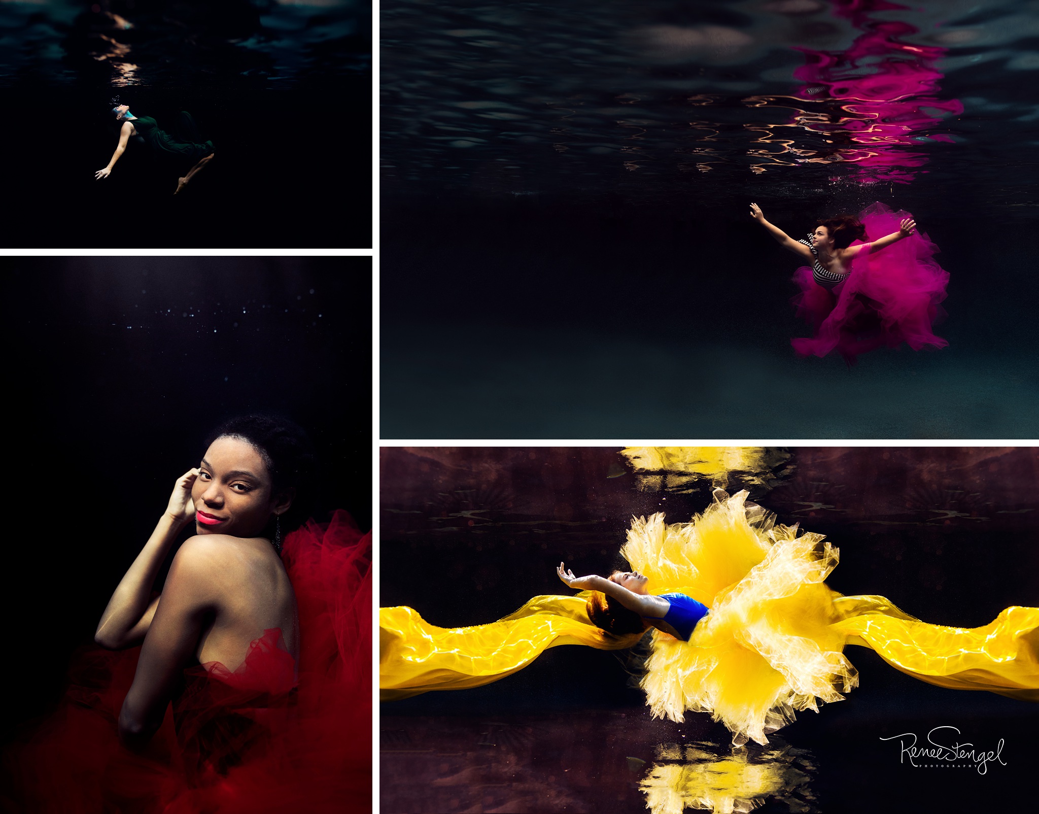 Collection of Gowns from the Studio Closet of Renee Stengel Photography for Non-Maternity Creative Underwater Portrait Sessions