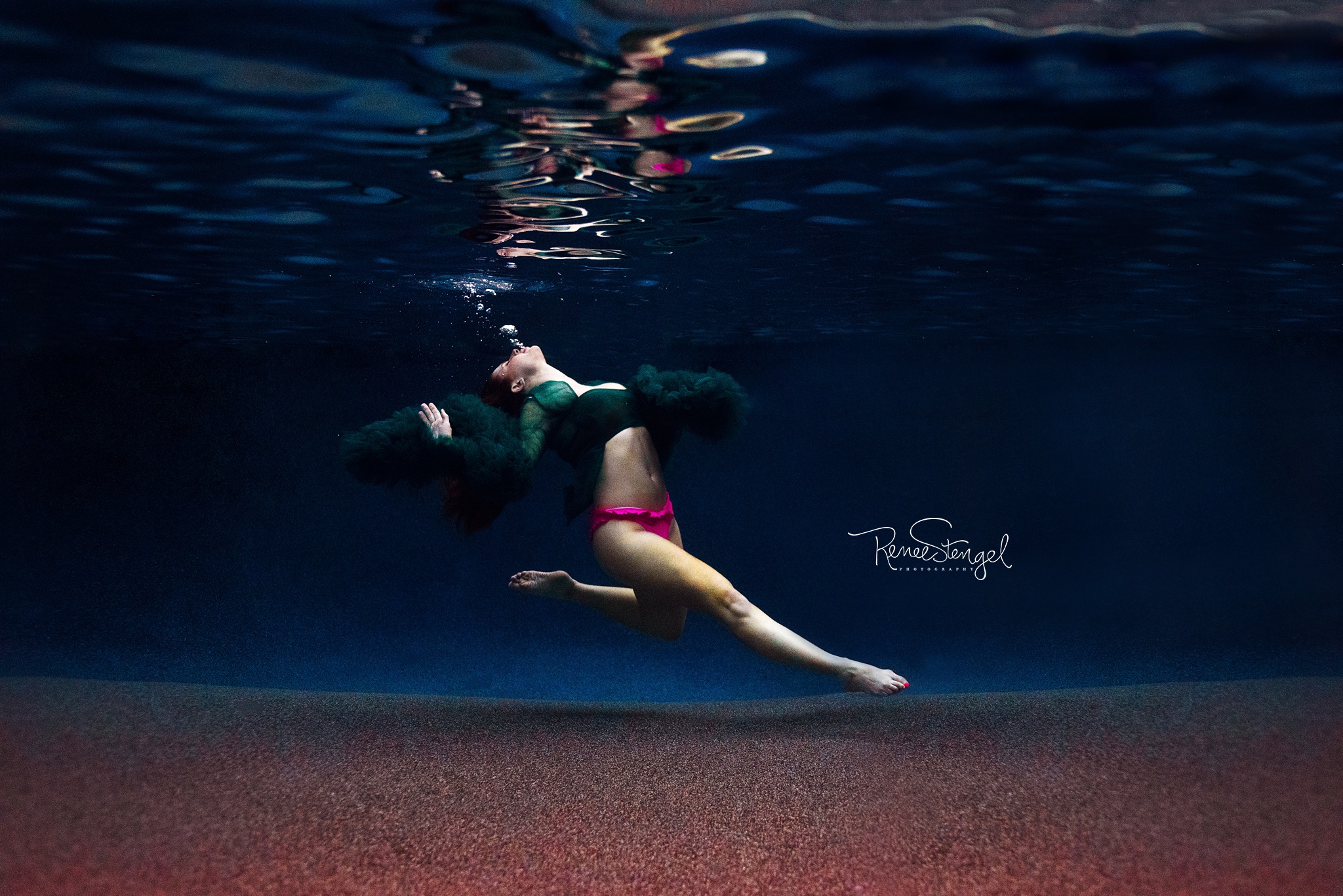 Underwater Dancer in Green and Pink tulle bolero with bikini.