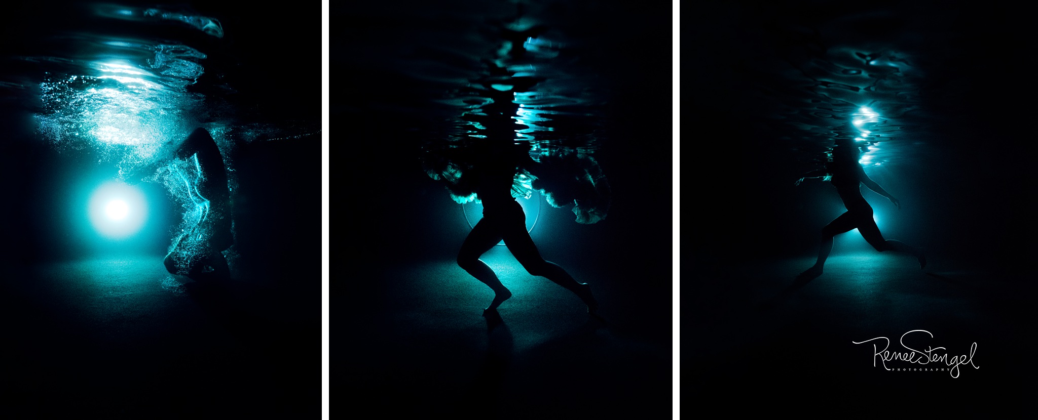 Underwater Dancer backlit at night
